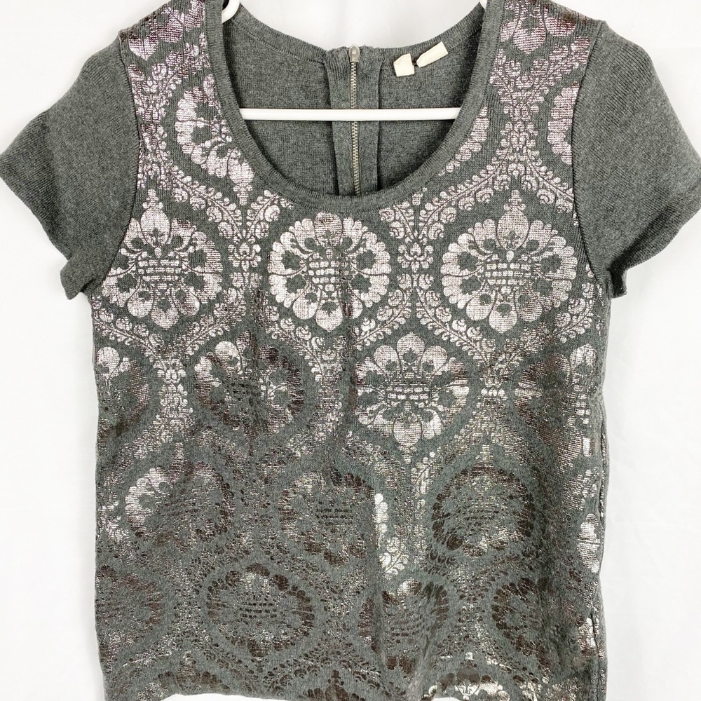 Moth Anthropologie Grey & Silver Short Sleeve Top